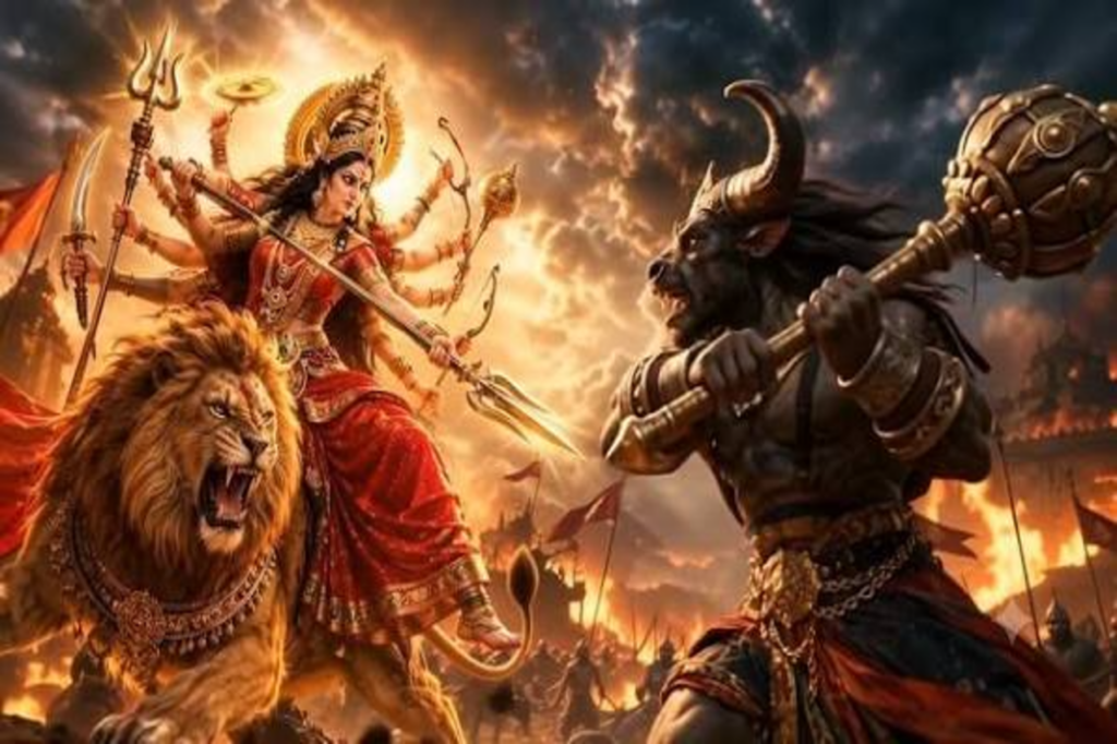 দূর্গা ও মহিষাসুরের যুদ্ধ